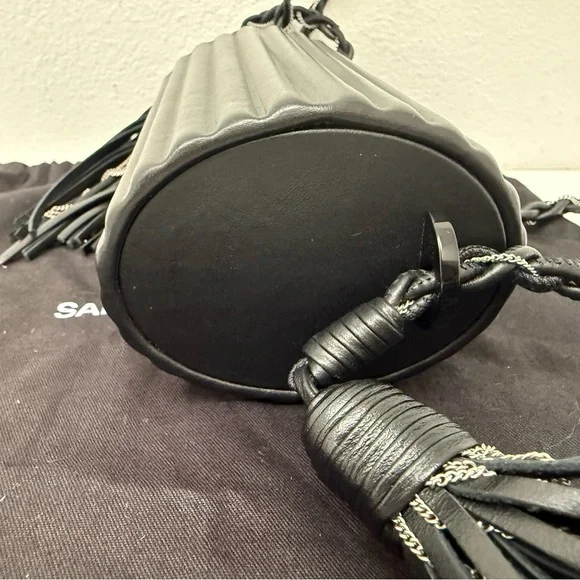 RARE SAINT LAURENT YSL Black Plexiglass Opyum Box Leather Silver Fringe Handbag - Picture 9 of 12